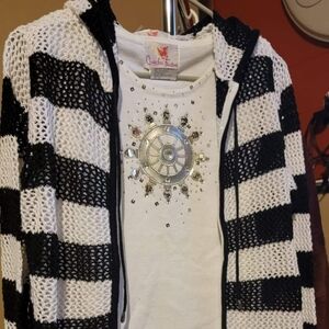 Quacker Factory Ship Wheel cardigan and tank